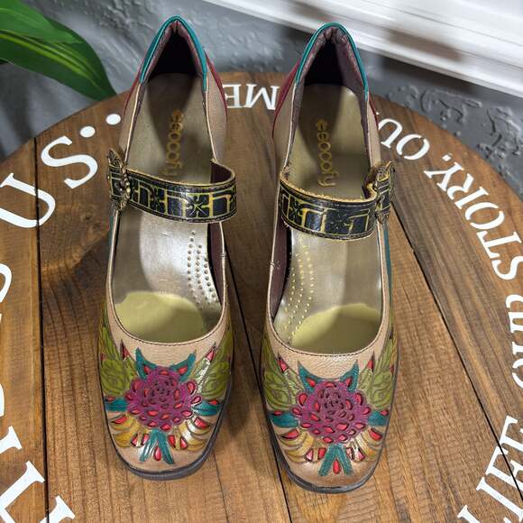 Socofy Retro Mary Jane Floral Heels - Sz EU 41 / US 10-10.5 - Picture 6 of 14